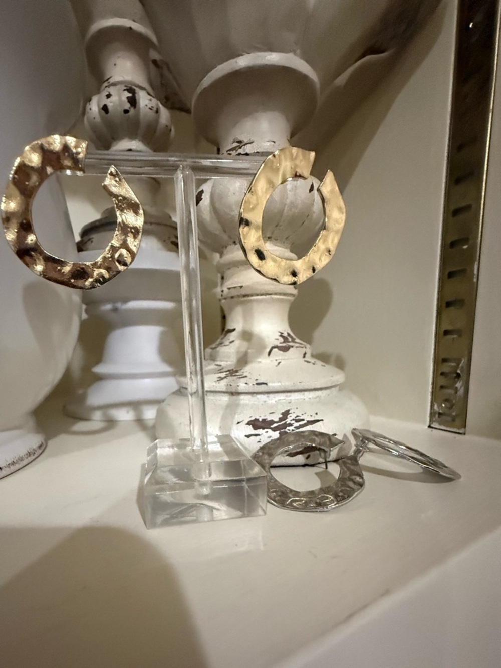Set of 2 Hammered Open Circle/Hoop Earrings Silver and Gold Tone - Picture 4 of 9